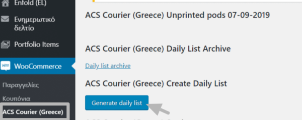 WP Woocommerce ACS Courier Voucher Generate daily list