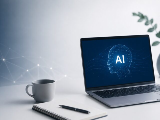 AI readiness επιχείρησης — laptop με AI σε γραφείο, δεδομένα και διασυνδέσεις συστημάτων | OBS Technologies