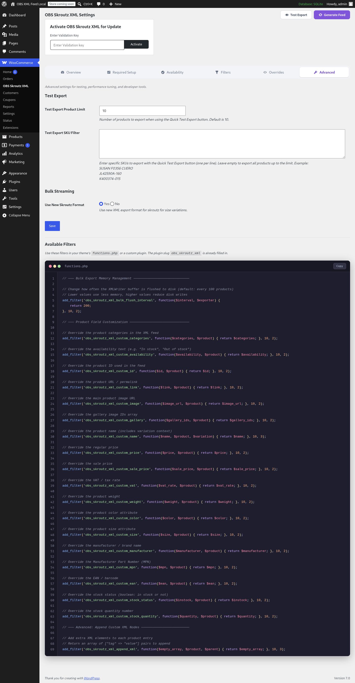 OBS Skroutz XML - advanced settings